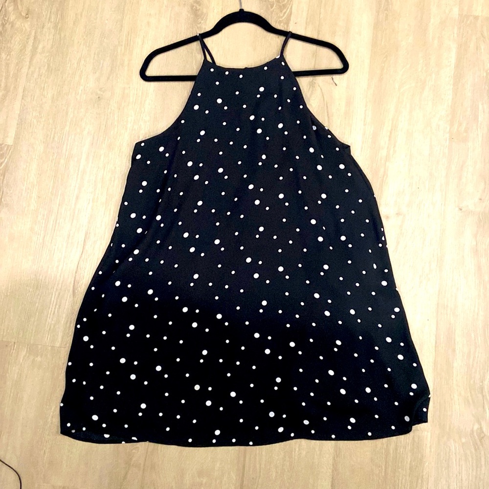 Black halter dress with white polka dots L